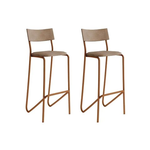 Banqueta Sala de Jantar Atlas 1747 Kit 2 Un Cobre/linho Areia/courino Caramelo - Carraro