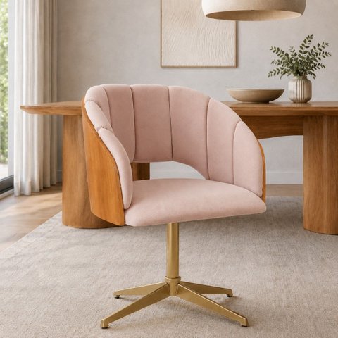 Cadeira Poltrona Base Giratória Dourada para Mesa de Jantar Nicole