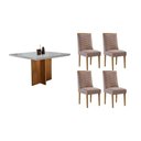 Ver imagem 1 de Conjunto: Mesa Sala Jantar Berlim Curvo 90cm + 4 Cadeiras Maldivas Naturale/off White - Linho
