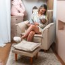 Poltrona Amamentação e Puff Luna Suede Bege Pés Palito Tana Decor Newbelle Decor - 1