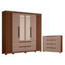 Ver imagem 1 de Guarda Roupa Doble Casal com Espelho 06 Portas e Cômoda Doble Flex Nogueira Capuccino - Móveis Albat