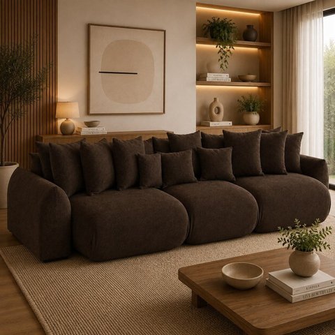 Sofá Retrátil 6 Lugares Veludo Armani 2,90 Mts Marrom