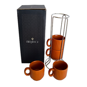 Jogo de 4 Xícaras para Café em Cerâmica com Suporte, 80ml , da L'hermitage
