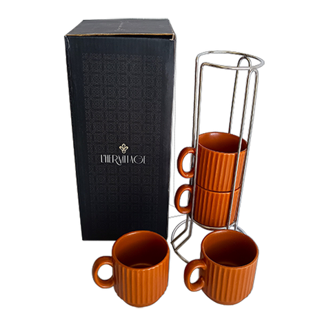 Jogo de 4 Xícaras para Café em Cerâmica com Suporte, 80ml , da L'hermitage