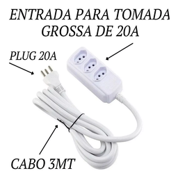 Extensao 3 Tom 20a Fio 2,5 5 Metros Branca 2p+t Fl335 446 - 2