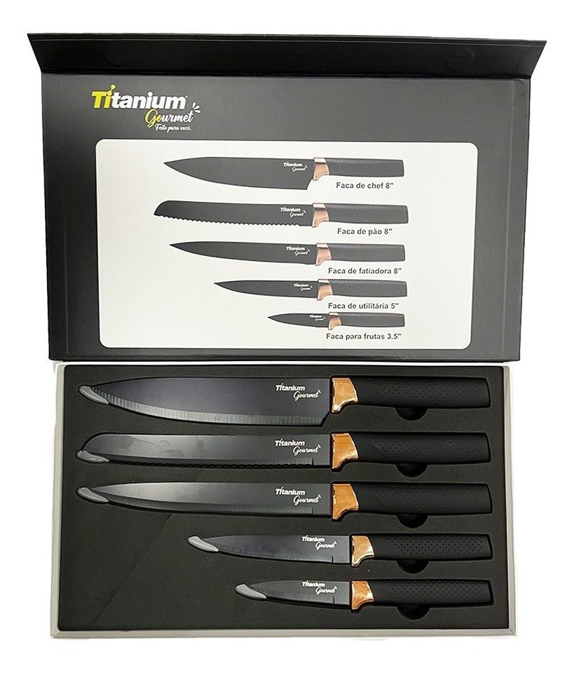 Jogo de Facas de Chef Cerâmica Goumert Estojo 5 Peças 6896 Titanium ...