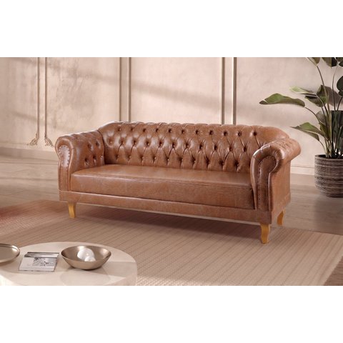 Sofá Chesterfield 3 Lugares Couro Sintético Duque