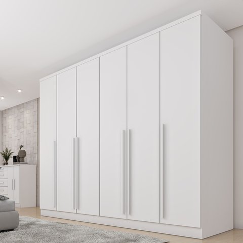 Guarda-Roupa Casal 6 Portas 8 Gavetas e Puxador MDF Yescasa Branco Neve Portugal