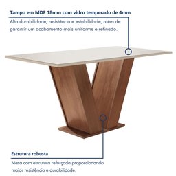 Mesa para Sala de Jantar 120cm Tampo em Vidro/MDF Espanha Espresso Móveis - 2