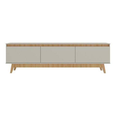 Rack para Tv até 75 Polegadas 180cm 3 Portas Retrô Multimóveis Mp1102 Off White/madeirado