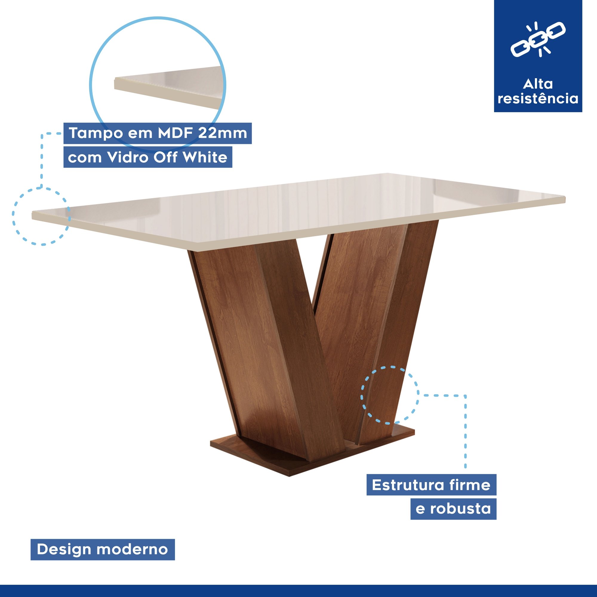 Mesa para Sala de Jantar 160cm Tampo em Vidro/MDP Espanha Espresso Móveis - 3