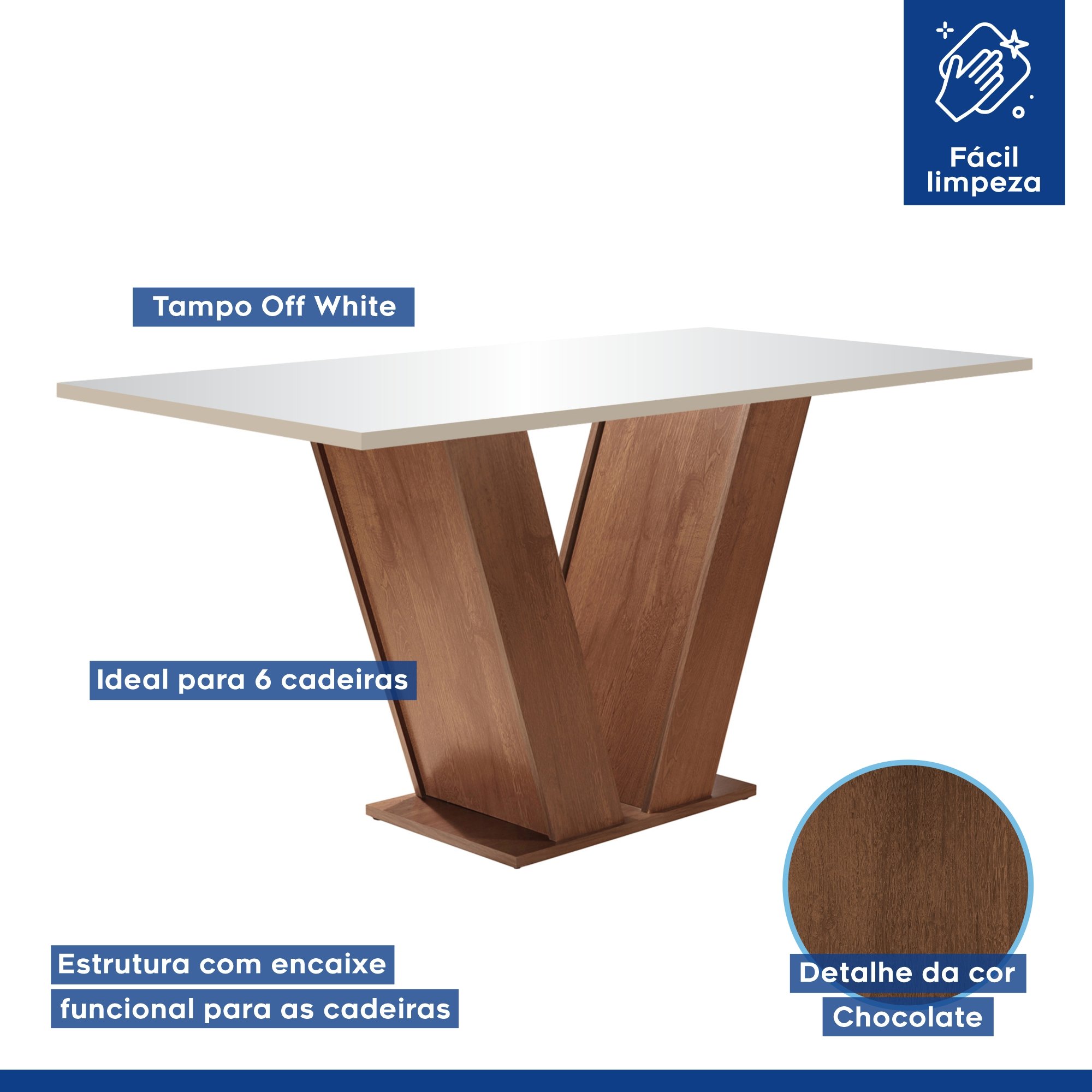 Mesa para Sala de Jantar 160cm Tampo em Vidro/MDP Espanha Espresso Móveis - 4