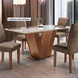 Mesa para Sala de Jantar 160cm Tampo em Vidro/MDP Espanha Espresso Móveis