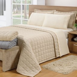 Cobre Leito Queen Soft 3 peças Bege - 1