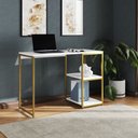 Ver imagem 1 de Mesa Escritório Berlim Industrial com Prateleira Ferro Dourado Tampo 110x46 Branco