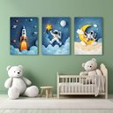 Ver imagem 2 de Kit 3 Quadro Decorativo Galáxia Astronauta Infantil Criança Qualidade Premium Moderno 28x20cm