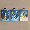 Ver imagem 3 de Kit 3 Quadro Decorativo Galáxia Astronauta Infantil Criança Qualidade Premium Moderno 28x20cm