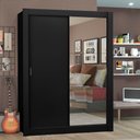 Ver imagem 1 de Guarda-Roupa Solteiro Madesa Denver 2 Portas de Correr com Espelho Preto Cor:Preto