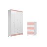 Quarto Infantil Cômoda Vitória 5 Gavetas, Guarda Roupeiro New Encanto 4 Portas Branco/Rosê - FbABY - 1