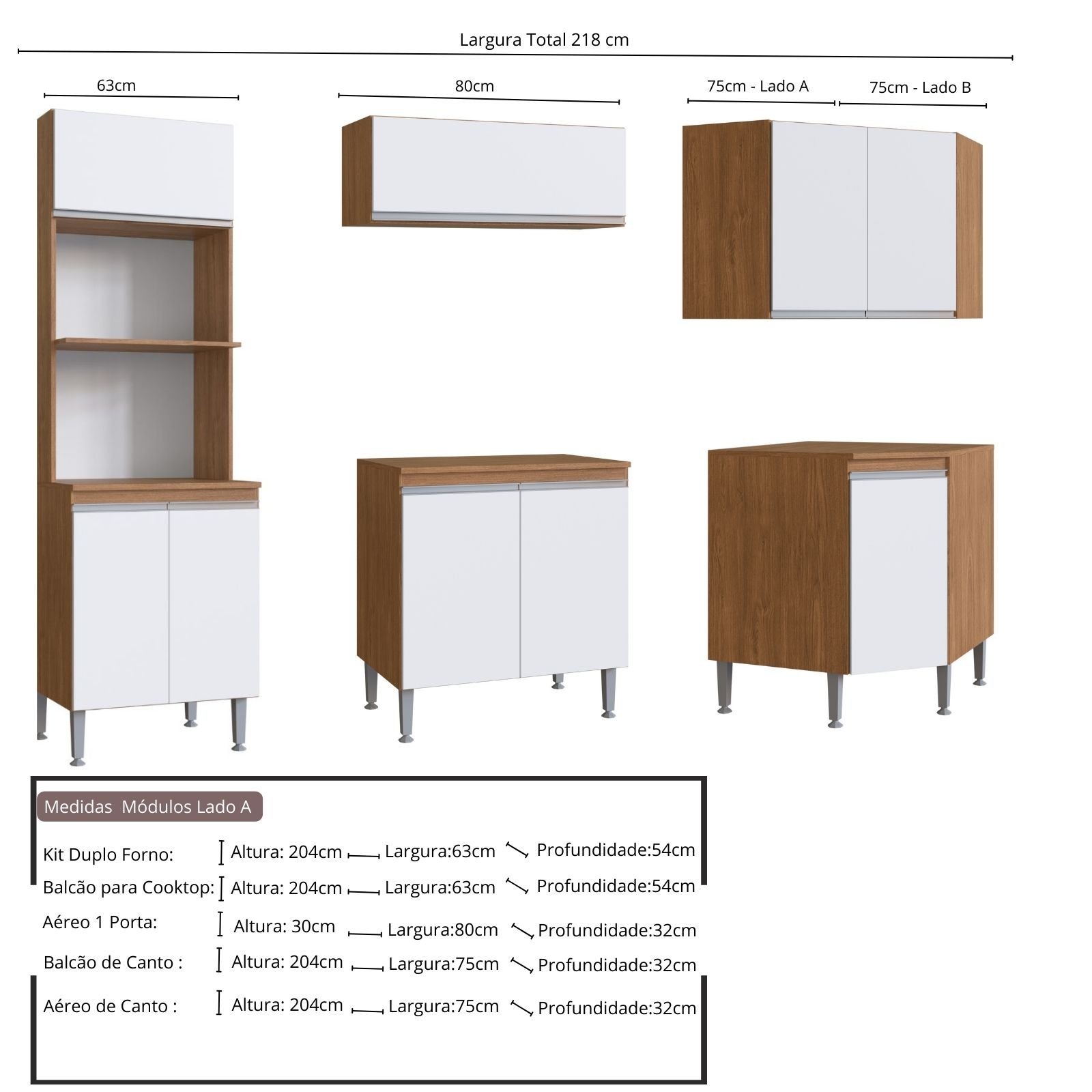 Cozinha Completa Modulada de Canto Athena 9 Peças Freijó Branco - 5