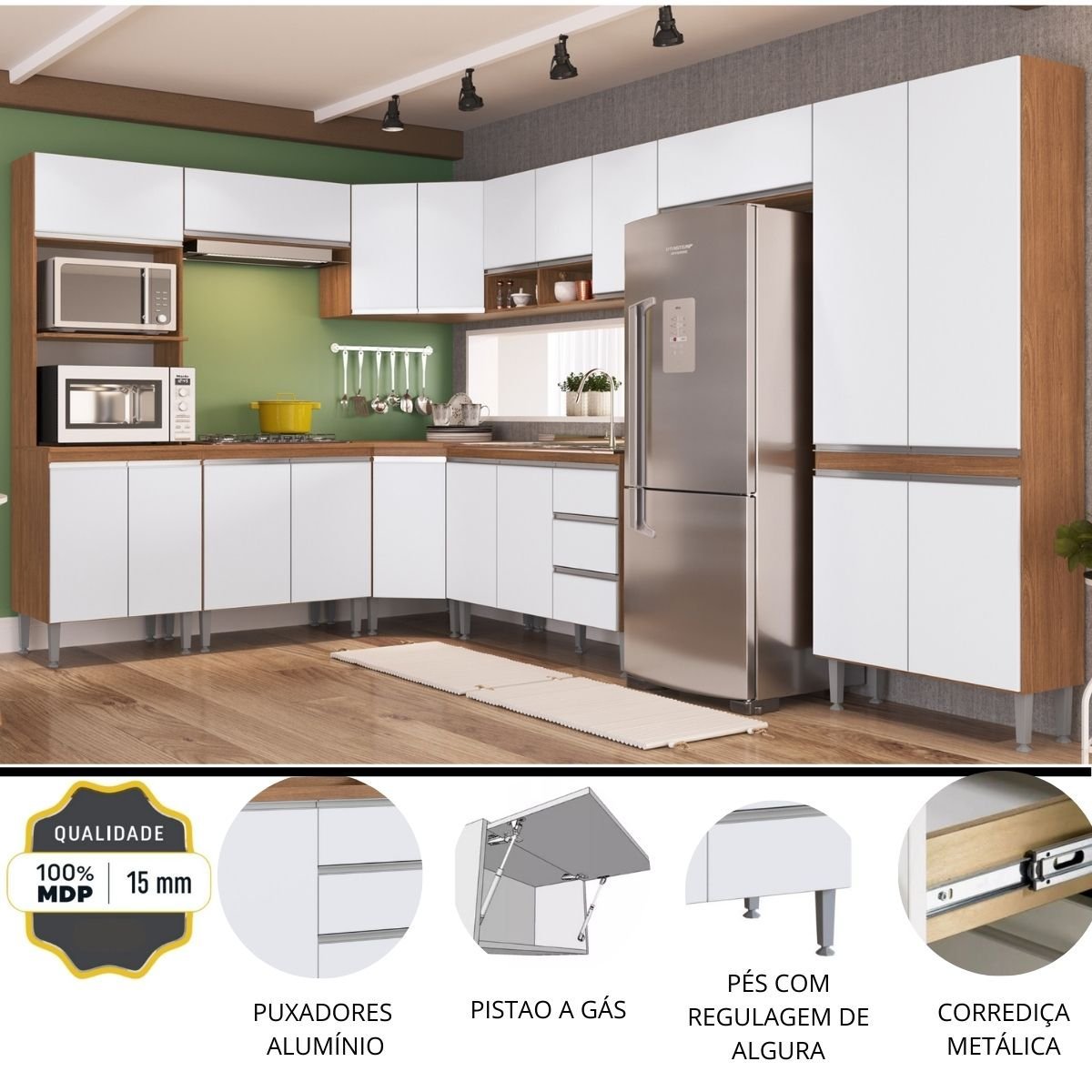 Cozinha Completa Modulada de Canto Athena 9 Peças Freijó Branco - 2