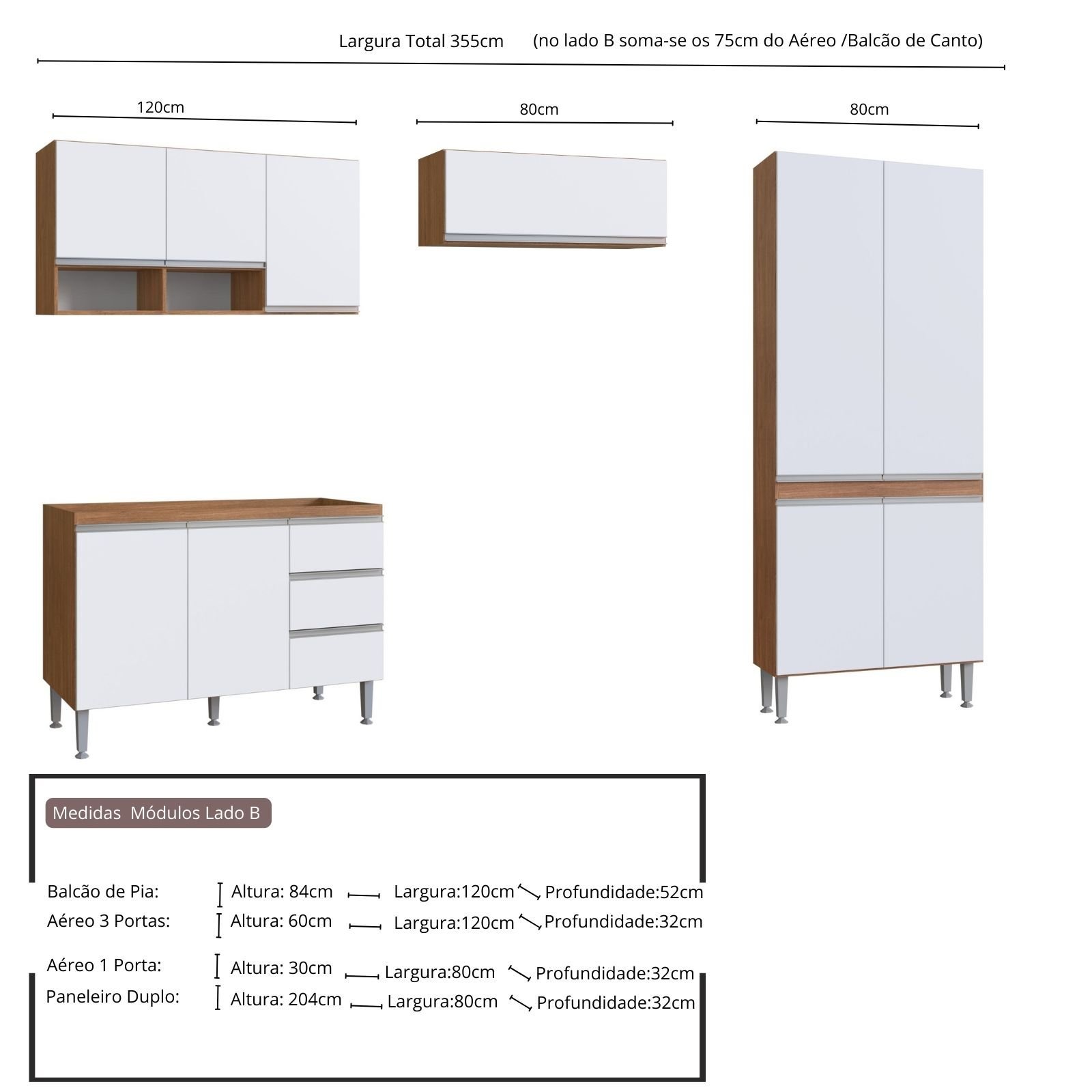 Cozinha Completa Modulada de Canto Athena 9 Peças Freijó Branco - 6