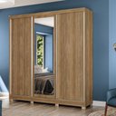 Ver imagem 1 de Guarda-roupa Casal Kappesberg 3 Portas Reversiveis de Correr 3 Espelhos 4 Gavetas Nogueira