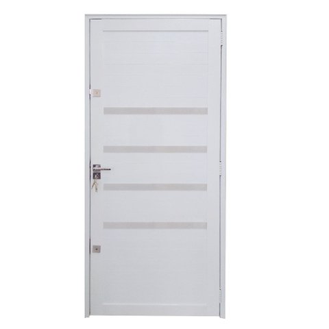 Porta Lambril de Alumínio Branco 210x80 com Maçaneta e Friso 3 Fechaduras Tetra Linha 30 - Esquerda