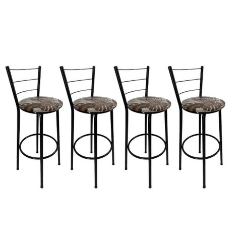 Kit 4 Banquetas Alta Preta Cozinha Gourmet Americana Balcão:marrom Floral