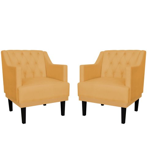 Kit 2 Poltronas Decorativa Alice Couro Amarelo Pés Madeira Mz Decor