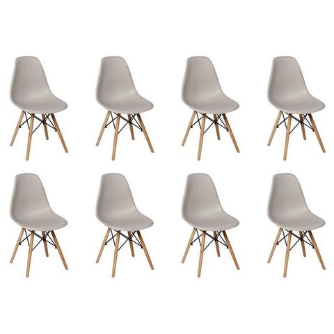 Kit 8 Cadeiras Charles Eames Eiffel Wood Base Madeira - Cinza Cinza