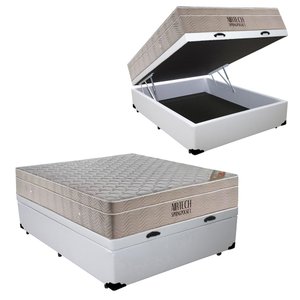 Cama Baú Casal Sintético + Colchão Casal Ortobom Airtech Molas SpringPocket (65x138x188) Branco