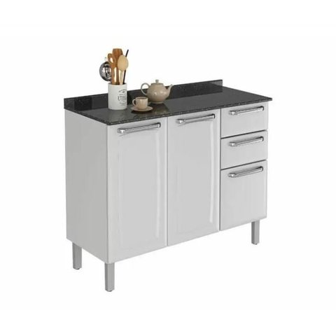 Balcão de Cozinha Itatiaia em Aço 105cm 3 Portas 2 Gavetas Branco Luce