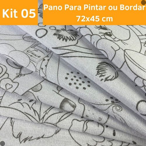 Pano de Prato Atacado Kit com 05 Unidades Riscado Pintar ou Bordar - 2