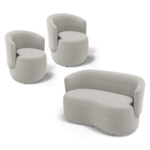 Kit 2 Poltronas e 1 Namoradeira Aisha Orgânica Bouclê Bege - Desk Design