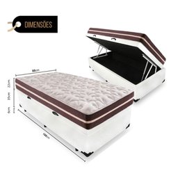 Cama Box Baú Solteiro 88 Tecido Sintético Branco com Colchão Little Angel - Bello Box - Mola Superla - 2