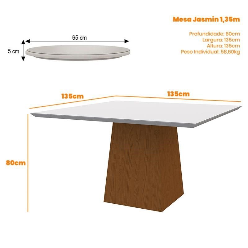 Mesa de Jantar Jasmin 135cm com Tampo Giratório e 8 Cadeiras Caroline ...