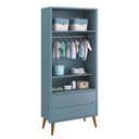 Ver imagem 3 de Jogo de Quarto Infantil Theo Retrô Guarda Roupa 2 Portas e Cômoda Azul com Pés Amadeirado - Reller M