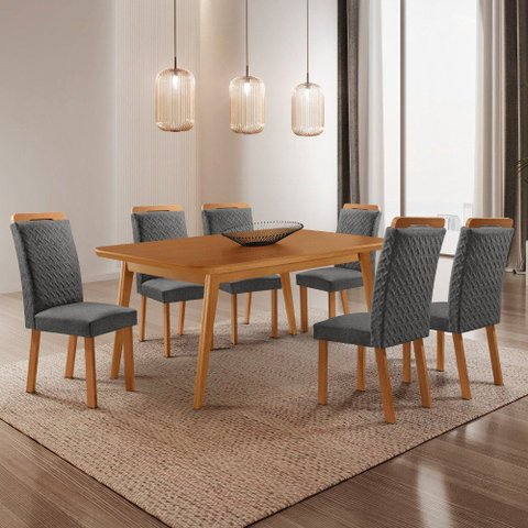 Mesa de Jantar Copper 180 cm Tampo MDF Laminado Canto Copo com 6 Cadeiras Aline