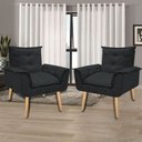 Ver imagem 2 de Kit 2 Poltrona Decorativa Gran Opala Suede Preto para Sala de Estar Luxo Escritório Quarto