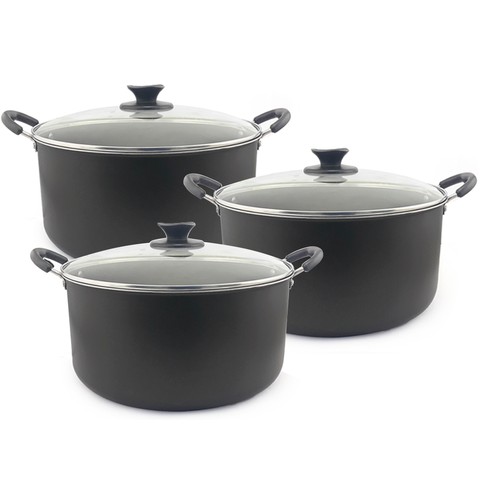Kit com 3 Caçarolas Tamanho Família Anti Aderente Tampa de Vidro Dona Chefa 24cm 28cm 30cm
