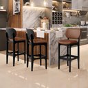 Ver imagem 2 de Banqueta Alta Para Cozinha Madeira Fixa Betta L02 Preto Couríssimo Marrom - Lyam Decor