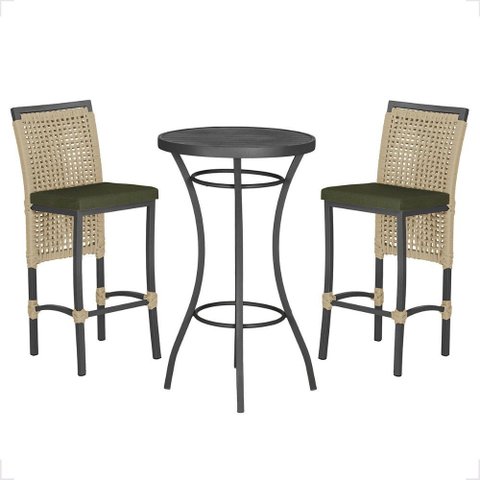 Mesa Bistro e 2 Banquetas Roma Preta Corda Náutica 13 Trama Original