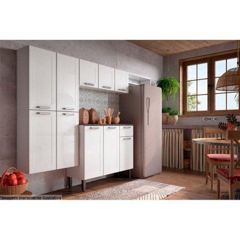 Kit de Cozinha Completa 4 Peças (1 Armário + 1 Balcão + 1 Paneleiro + 1 Complemento) C4p90 Branco