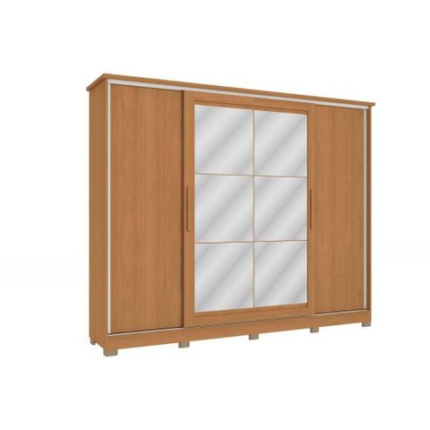 Guarda Roupa Casal 4 Portas de Correr e 4 Gavetas C- Espelho e Pés Cb01n565 Canela