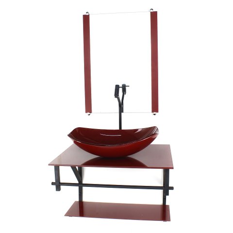 GABINETE DE VIDRO PARA BANHEIRO 60CM AP CUBA OVAL CHANFRADA VERMELHO CEREJA FULL