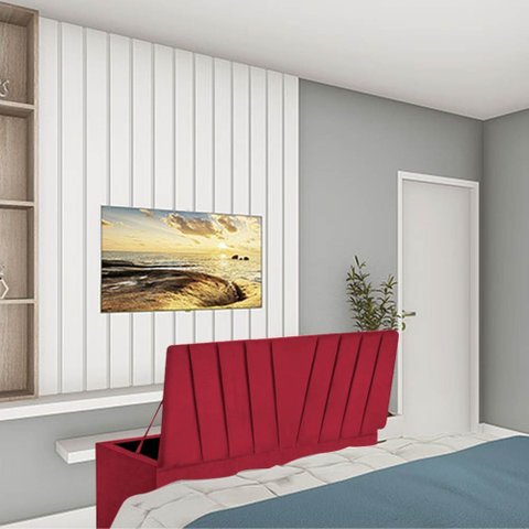 Calçadeira Baú Recamier Estofada Cama de Casal 140cm Bélgica Suede Vermelho- Mabe Magazine