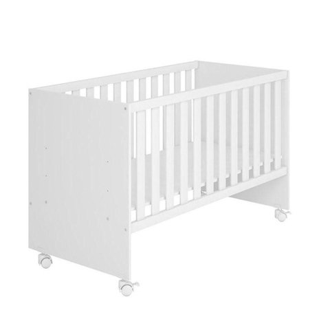 Berço Nacional 3540 e Guarda Roupa com Cômoda 4070 Ambiente Doce Sonho Branco Brilho – Qmovi