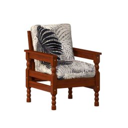 Poltrona De Madeira Maciça Com Almofada Castanho - 2 Poltrona De Madeira Maciça Com Almofada Castanho - 2