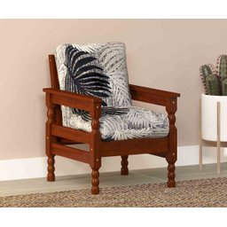 Poltrona De Madeira Maciça Com Almofada Castanho - 1 Poltrona De Madeira Maciça Com Almofada Castanho - 1